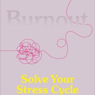 Book cover for 'Solve Your Stress Cycle' by Emily & Amelia Nagoski, featuring a lavender background with a pink tangled line graphic, yellow title text, and a Penguin logo at the top right.