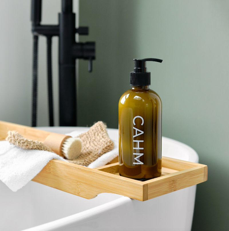 CAHM Amalfi Coast Hand & Body Lotion displayed on a bath tray