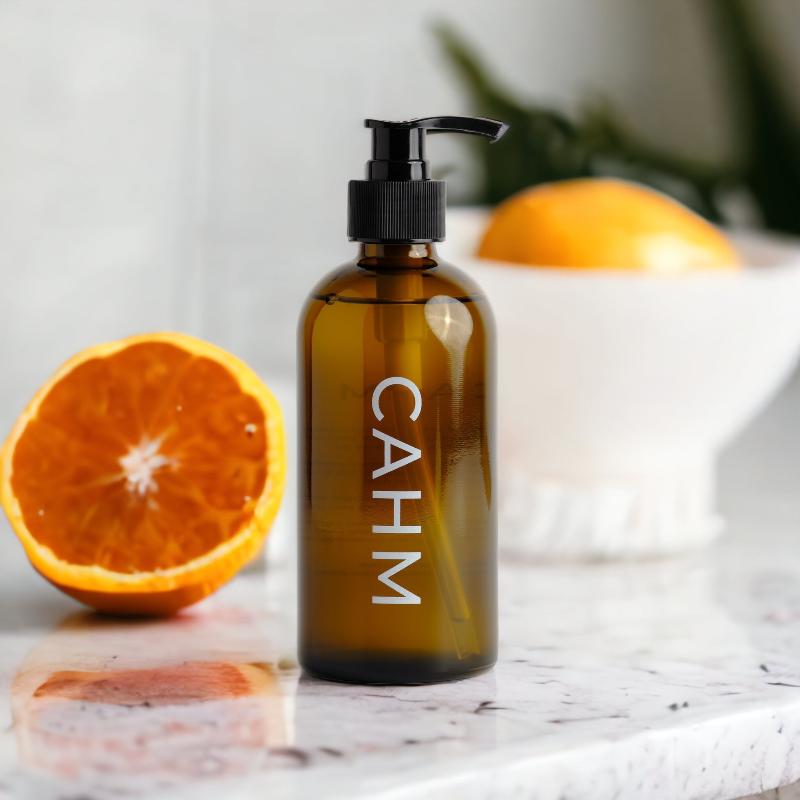 CAHM Citrus, Musk & Patchouli Hand & Body Wash on display in the kitchen