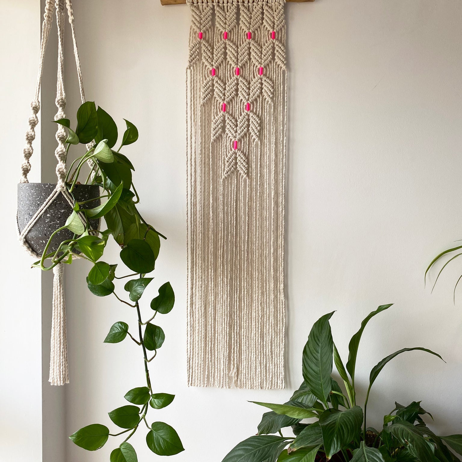 Kalicrame Natural Wall Hanging with Pink Neon Accent