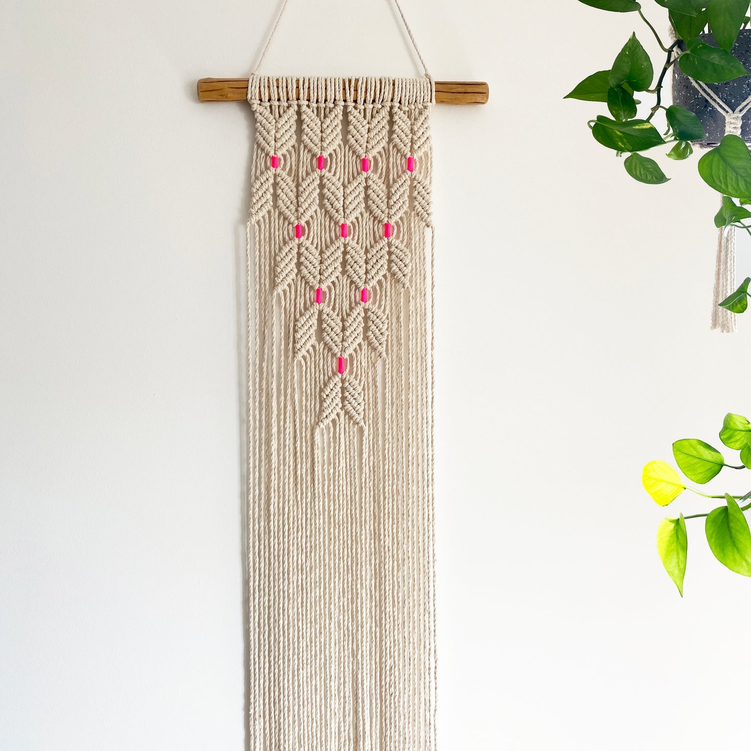 Kalicrame Natural Wall Hanging with Pink Neon Accent