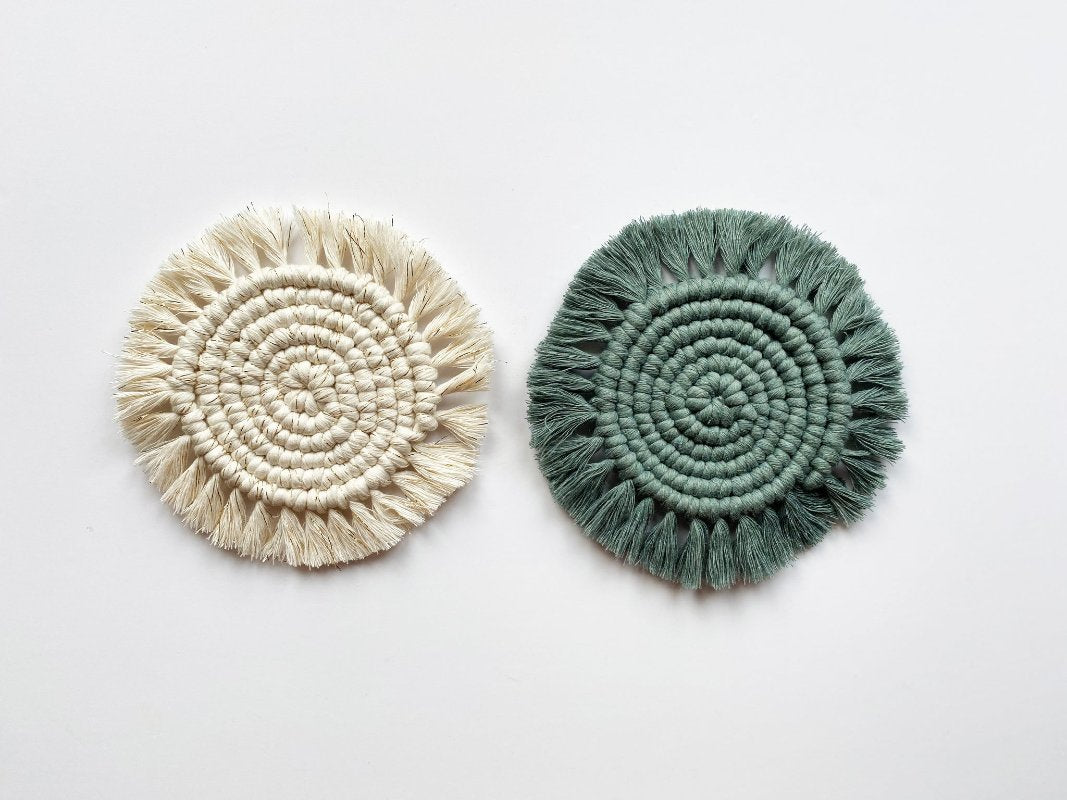 Kalicrame Macrame Coasters in Plain Eucalyptus and Cream