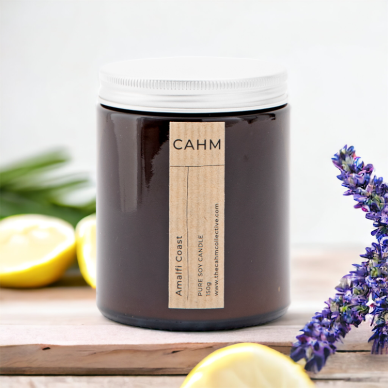 CAHM Amalfi Coast soy wax candle on display