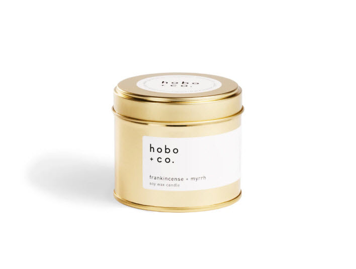 Hobo + Co Frankincense & Myrrh Large Gold Tin Candle Closed