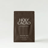 Brown package of Holy Cacao with white text on a light gray background