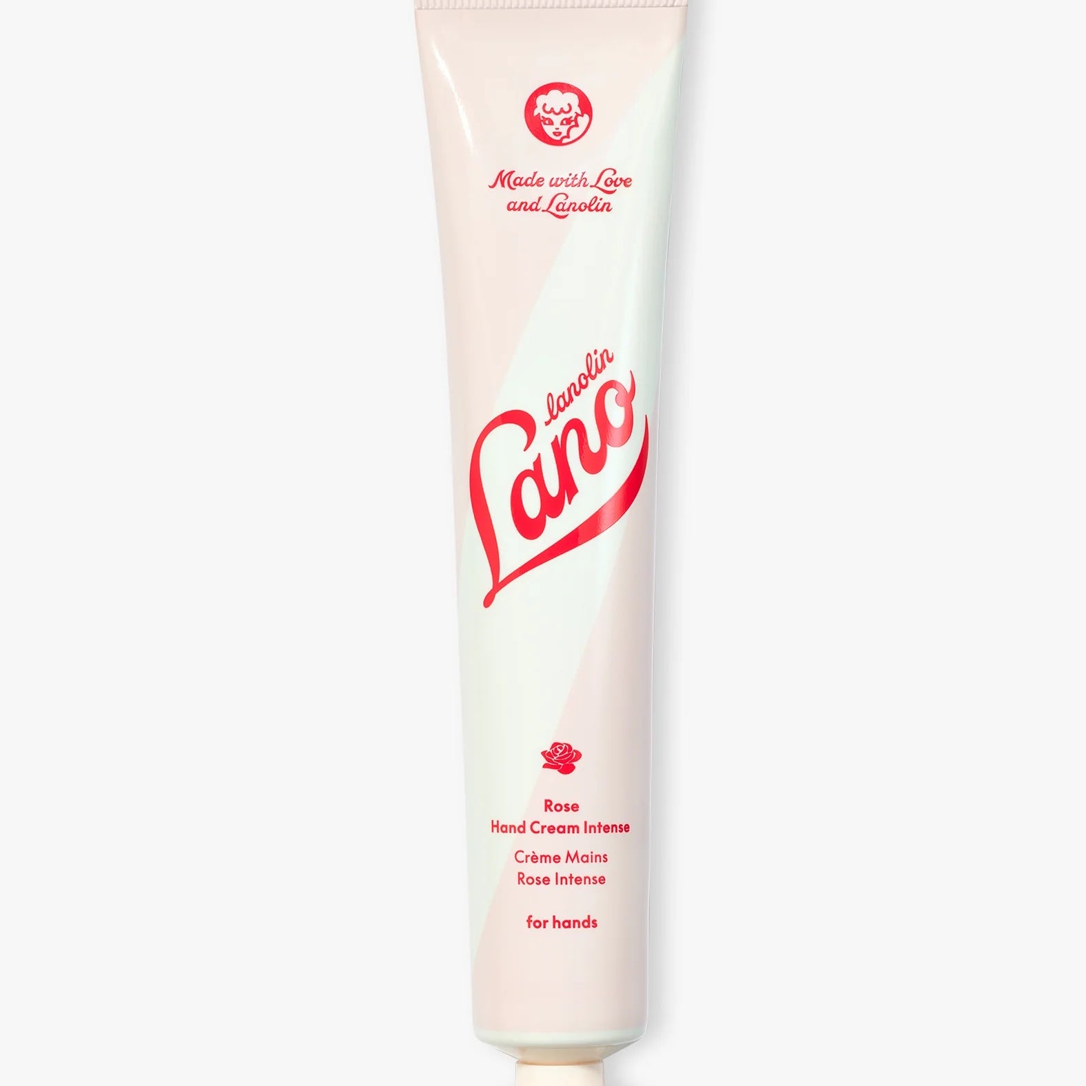 A squeeze tube of Jeanine Lano Hand Cream Intense on a clean white background. The tube is off-white with red and pink branding text.