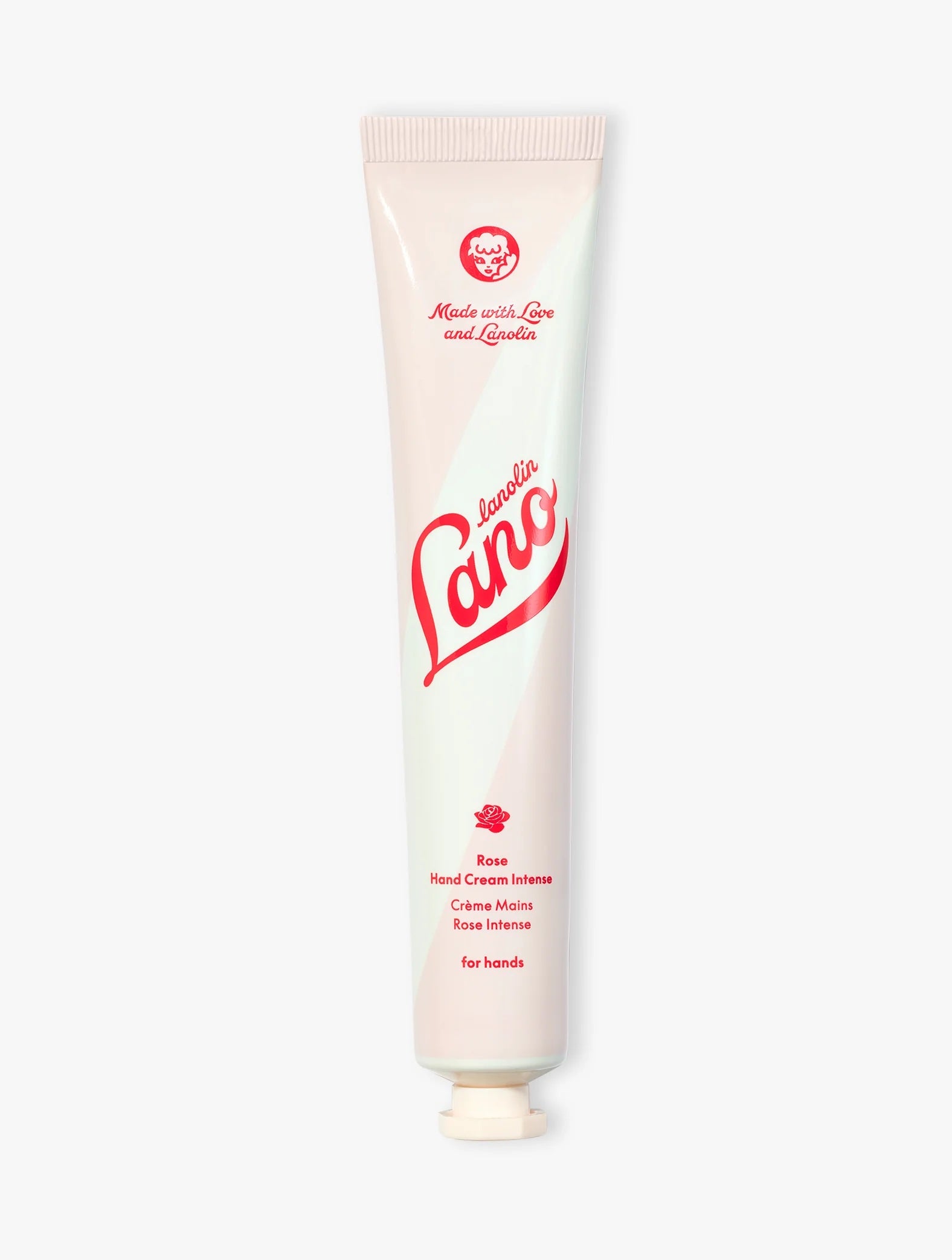 A squeeze tube of Jeanine Lano Hand Cream Intense on a clean white background. The tube is off-white with red and pink branding text.