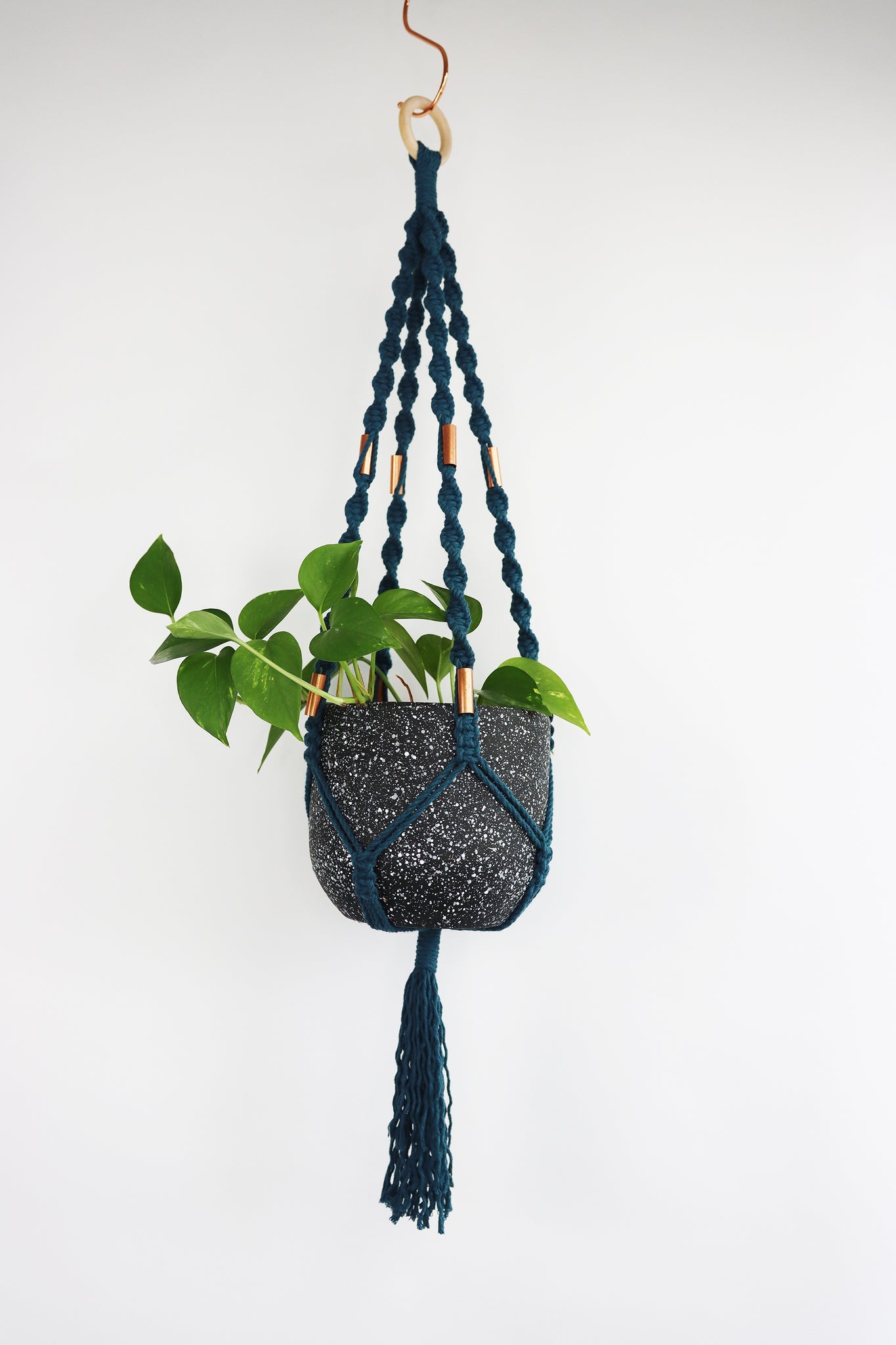 Kalicrame Peacock Macrame Plant Hanger with Copper Beads